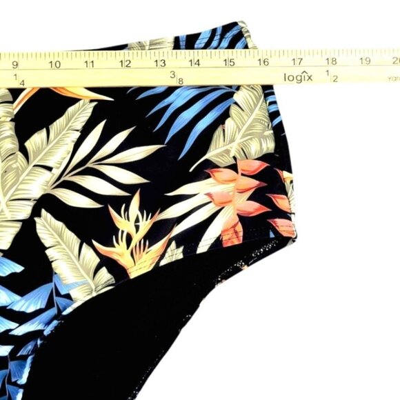 Curvy Womens Plus 1X Black Tropical Cheeky Bikini Bottom Trendy Summer Swimwear - Picture 5 of 7
